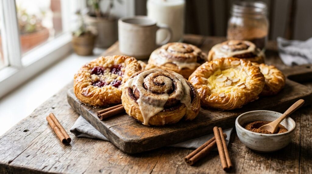 Close-up professional food photography of freshly baked cinn