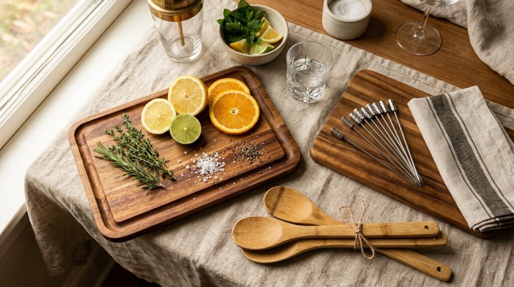 Close-up flatlay of beautifully maintained kitchen utensils 
