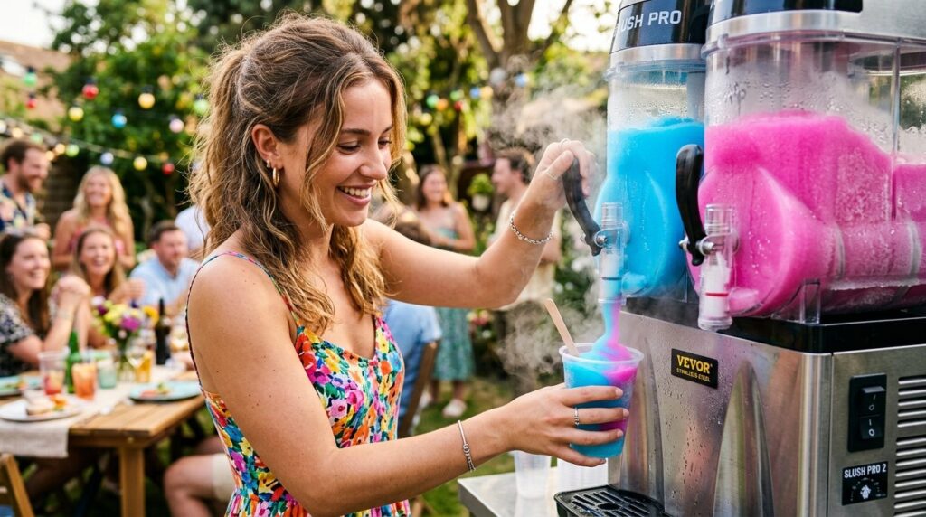Close-up lifestyle shot of a young woman taking a cup of neo